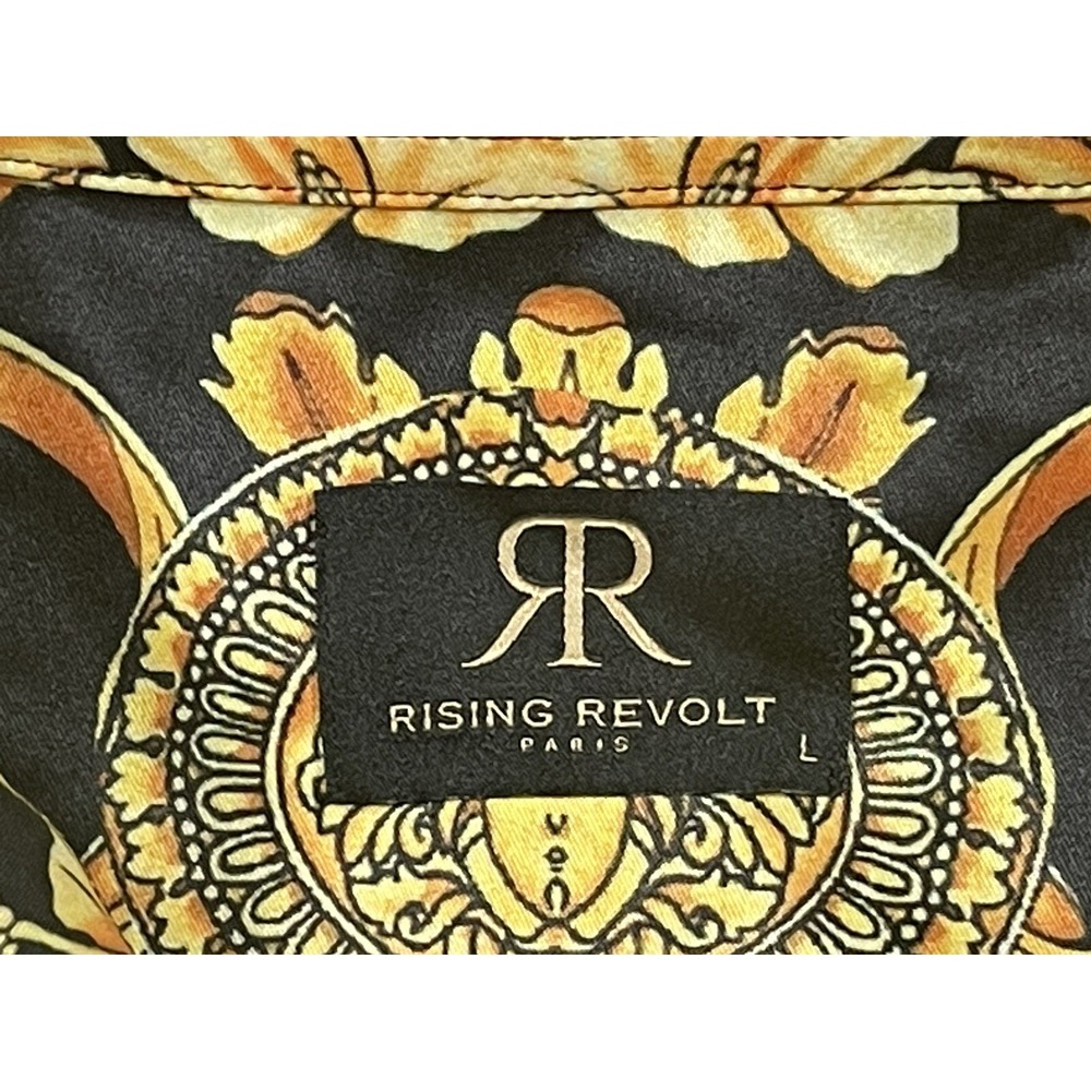 Rising Revolt Paris Mens Large Baroque Medallion Short Sleeve Button Down Shirt - Picture 3 of 5